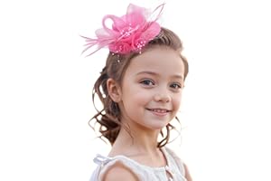 Zinniday Girls Elegant Tea Hat - Pink Derby Hats with a Flower for Tea Party, Mini Fascinator Hair Clip for Girl Children Kentucky Party, 5.11inch