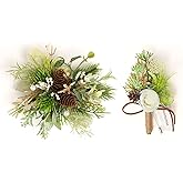 TINGE TIME Corsage and Boutonniere Set, Prom Flower Wrist Corsage Wristlet, Boutonniere for Men Wedding Flowers Accessories Prom Suit Decorations (White Ivory Greenery)