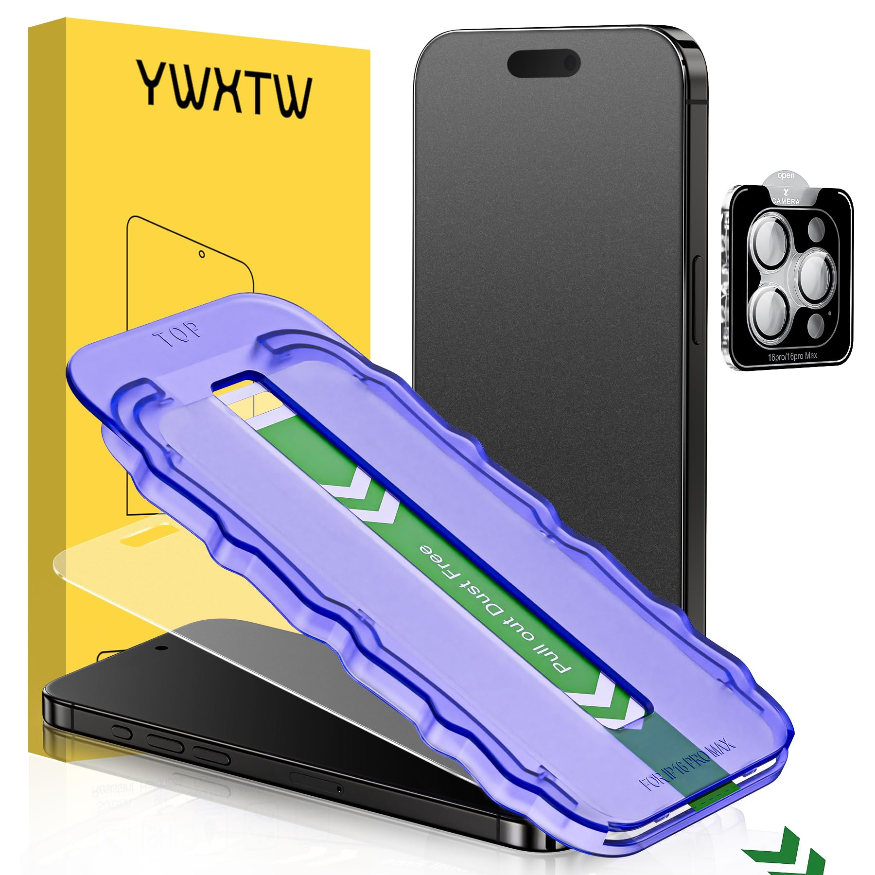 YWXTW 2 Pack Matte Screen Protector for iPhone 16 Pro Max 6.9 Inch + 1 Set Camera Lens Protector, Anti Glare Anti Fingerprint 16 Pro Max Glass Screen Protector, Bubble Free, Smooth as Silk