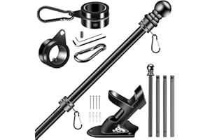 BONWIN Black Flag Pole Kit for House, 5 FT Thickened Stainless Steel Outside Wall Mount Flagpole for 3x5' Flag, 1" Tangle Free Rotating Flag Pole Rings & 2-Position Bracket Holder for Porch