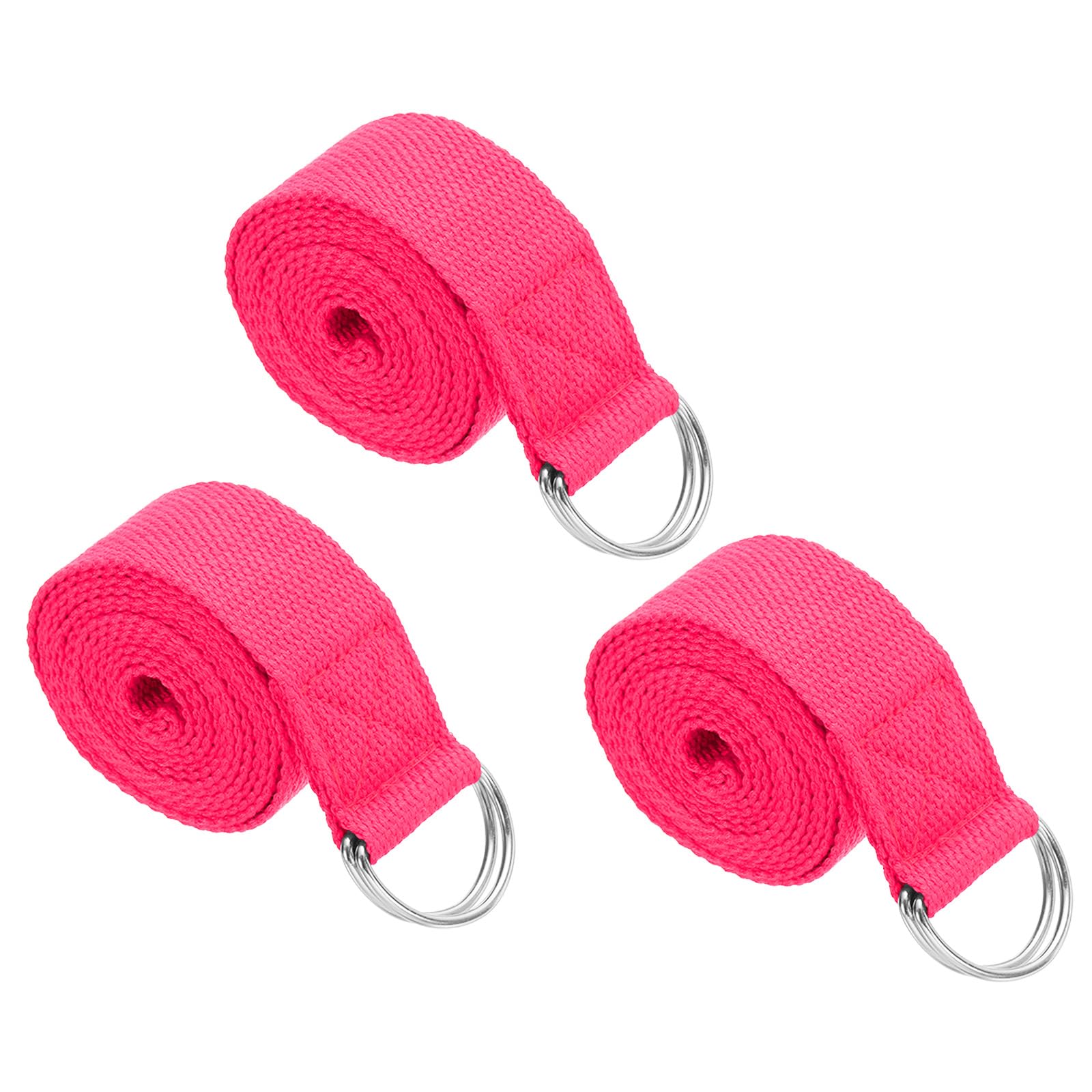 PATIKIL Yoga Strap for Stretching 8 Feet, 3Pcs Cotton Yoga Belt with Adjustable Metal D-Ring Buckle Stretch Bands for Fitness Pilates, Fuchsia