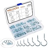 WELLOCKS Screw Hook 120 PCS Cup Hooks 1/2” to 1-1/2” Assortment Kit, Handy Ceiling Hooks Screw-in Wall Hooks Box, Plant…