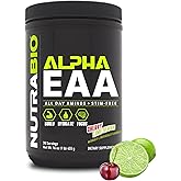 NutraBio Alpha EAA - All-Day Amino Acids for Muscle Growth and Hydration - Essential Amino Acids with Nootropics & Adaptogens- Full Spectrum EAA BCAA Powder - 30 Servings - Cherry Lime Slush