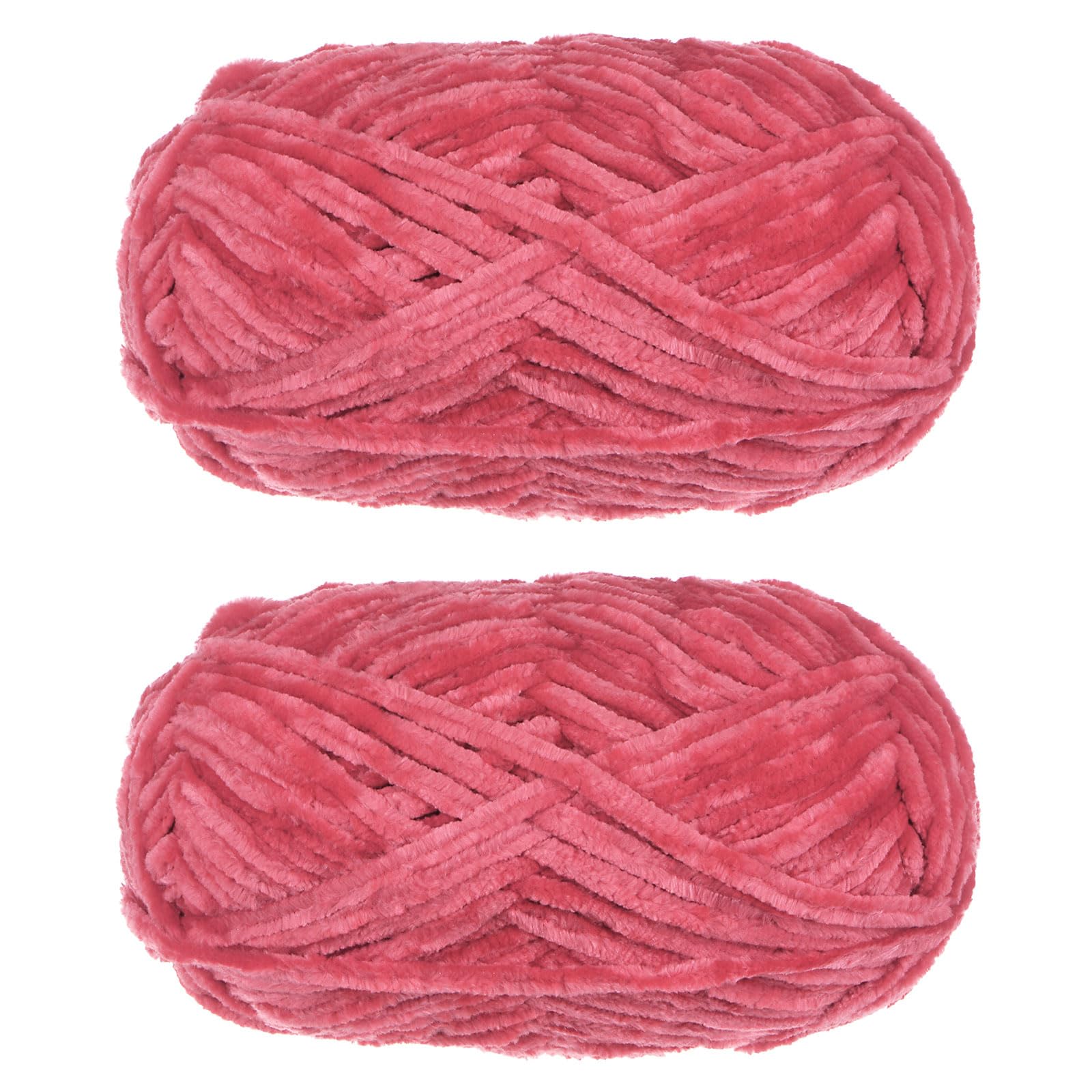 UXCELL 2 Skeins Velvet Chenille Yarn - 2x100g/7.1oz, 174 Yards Total Length #6 Super Bulky Polyester Soft Blanket Yarn for Knitting, Weaving, Scarf - Light Red