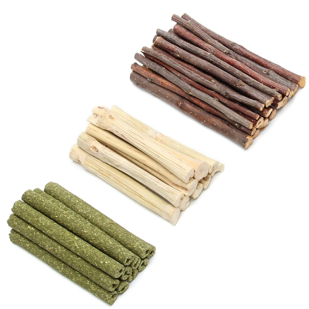 200g Mix Apple Sticks Hamster Rabbit Pet Chew Toys 3 Types of Combined, Guinea Pig Chew Molar Sticks Toys, Apple Branch, Timothy Stick, Sweet Bamboo for Rabbits, Hamster, Chinchilla(200g)