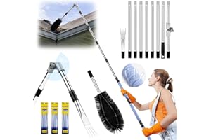 11.8FT Gutter Cleaning Tools from the Ground, No Ladder Needed - Adjustable Gutter Cleaner Pole with Replaceable Brush & Shov