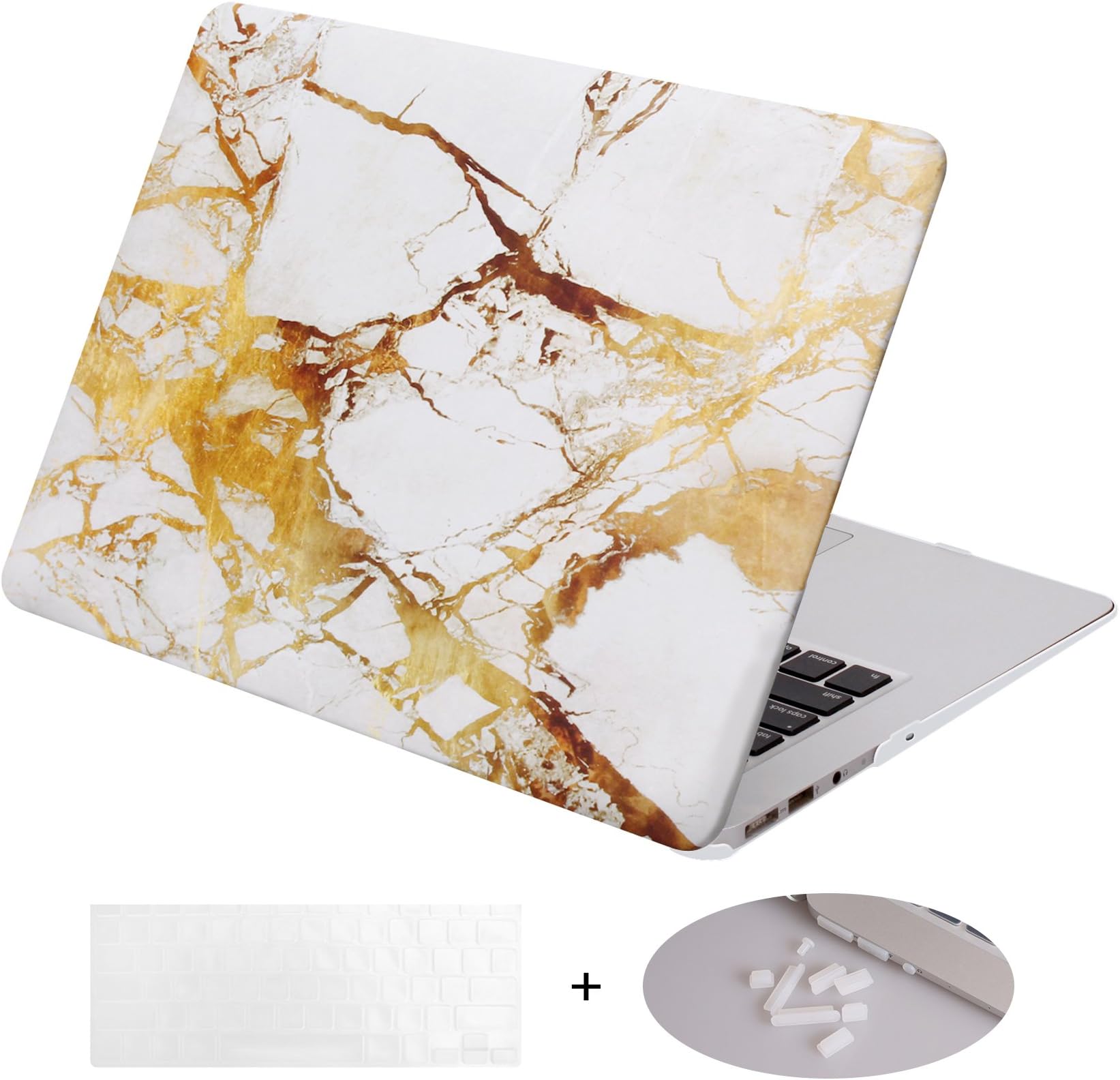 DWON MacBook Air 11 Inch Case with Keyboard Cover and Dust Plug for Apple MacBook Air 11 Inch Sleeve Model A1370 and A1465 - White Marble