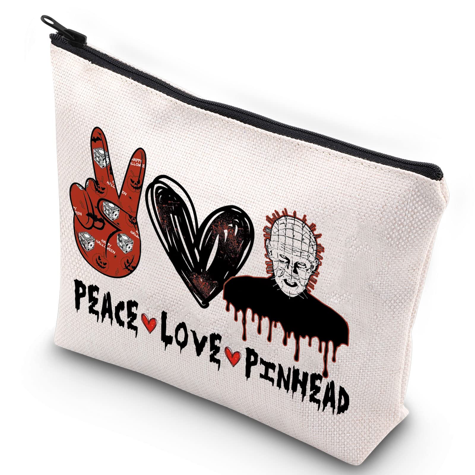 WZMPA Hellraiser Cosmetic Bag Hellraiser Pinhead Fans Gifts Peace Love Pinhead Makeup Zipper Pouch Bag For Friend Family (Peace Pinhead), Peace Pinhead, Cosmetic Bag