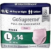 NorthShore GoSupreme Overnight Pull-On Underwear, 8-Hour Leak Protection, Large, 14-Count Bag, Pink, (36-48 in Waist), Unisex Adult Diapers