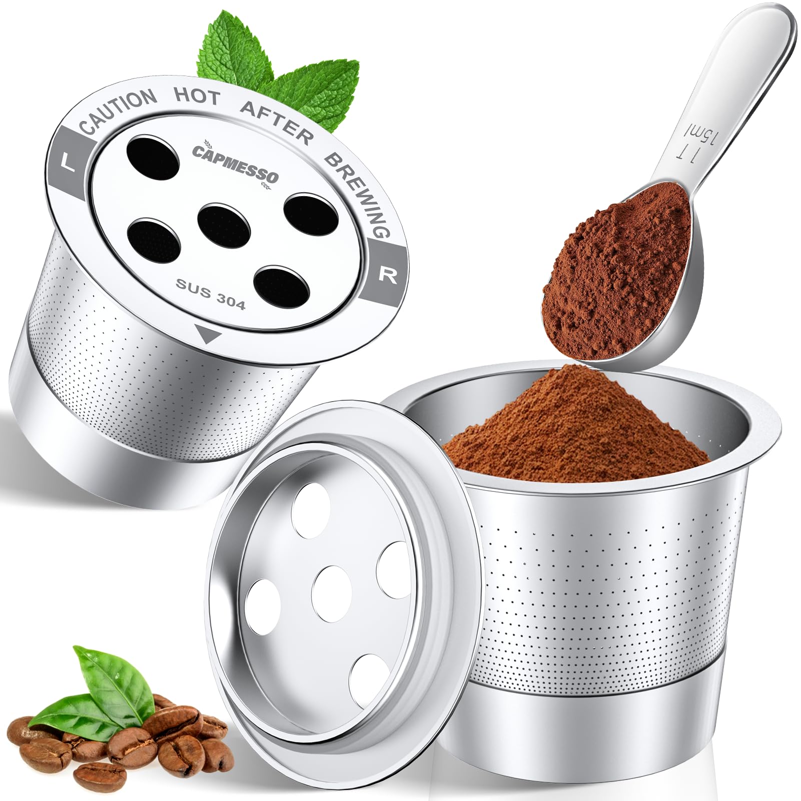 Photo 1 of **STYLE SLIGHLTY DIFFERS** CAPMESSO Reusable K Cups for Keurig: 2026 All Stainless Steel Refillable Coffee Pods Metal Coffee Filters with 5 Holes & Scoop - for K Supreme/K Slim/K-Duo 2/K-Brew Chill MultiStream Maker (2 Pack)