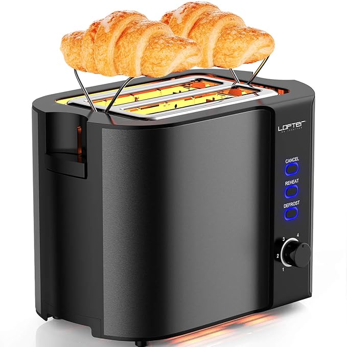 2 Slice Toaster, LOFTER Stainless Steel Bread Toasters with Warming