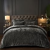 PHF Crushed Velvet Comforter Set King Size, 5-Piece Luxury Winter Bedding Sets with 2 Euro Shams, Heavyweight Warm Fluffy Velvet Bed Spread, Glam Home Decor, Grey