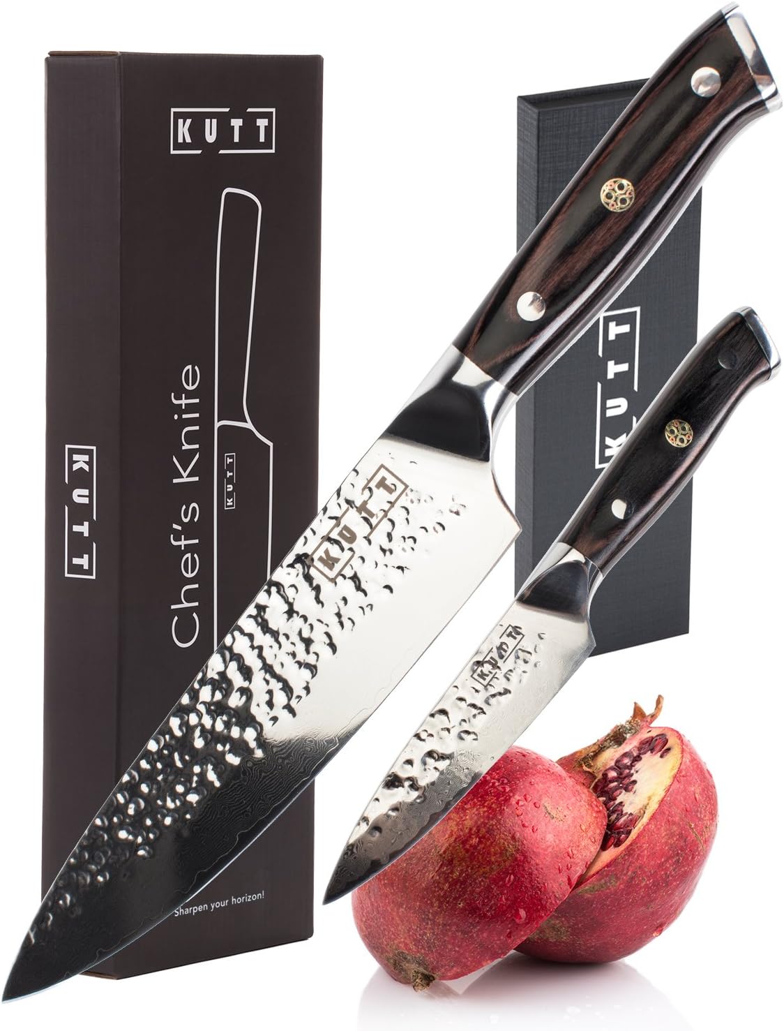 Kutt Vacuum Treated Hammered Premium VG-10 Gyutou Chef Knife, Razor Sharp 8 Inch Cooking Knife for Inch Perfect Precision, Japanese Damascus Stainless Steel, German Design