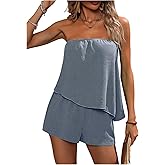SOLY HUX Women's Summer 2 Piece Outfits Sleeveless Asymmetrical Tube Top and Shorts Set