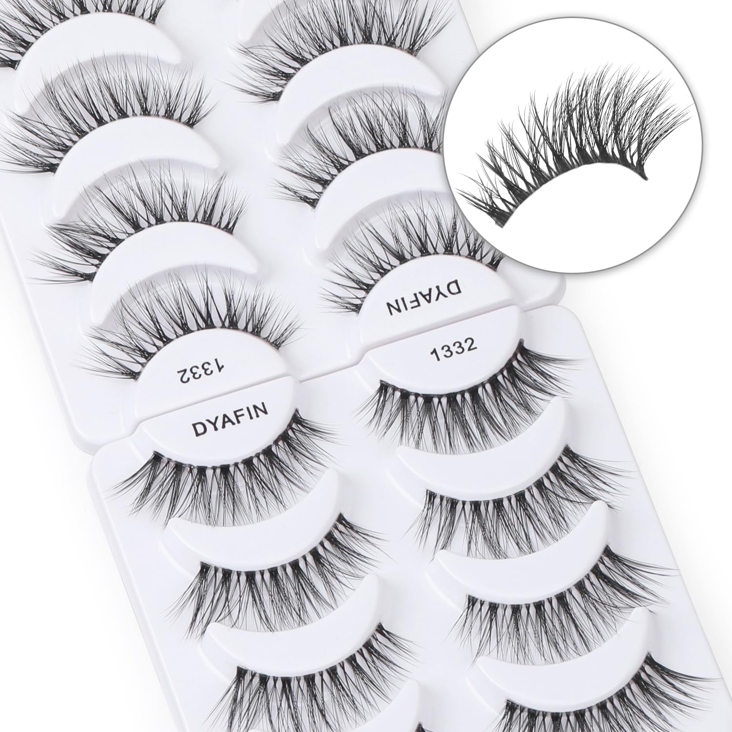 DYAFIN Natural Eyelashes 100% Handmade Lashes Reusable Soft False Eyelashes Lightweight Eye Lashes with Clear Band 3D Fake Eyelashes Long Wispy Eyelashes C Curl Lashes 8 Pairs