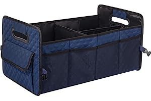 JiatuA Car Trunk Organizer for SUV, Car Storage Organizer Collapsible Multi Compartment Container Box, Adjustable Car Accessories for Women/Men, Dark Blue