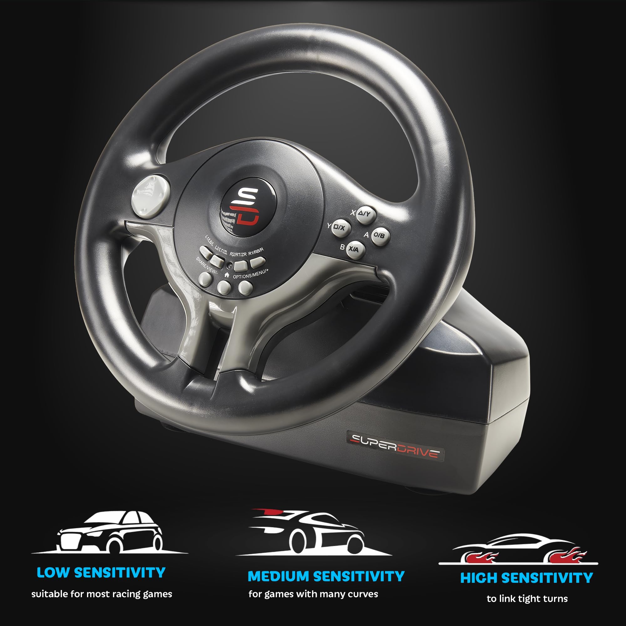 SUBSONIC- Superdrive SV250 Steering wheel with pedals and gearshift paddles racing wheel for nintendo Switch 2 - Switch - Ps4 - xbox Seie X/S, Xbox One - PC
