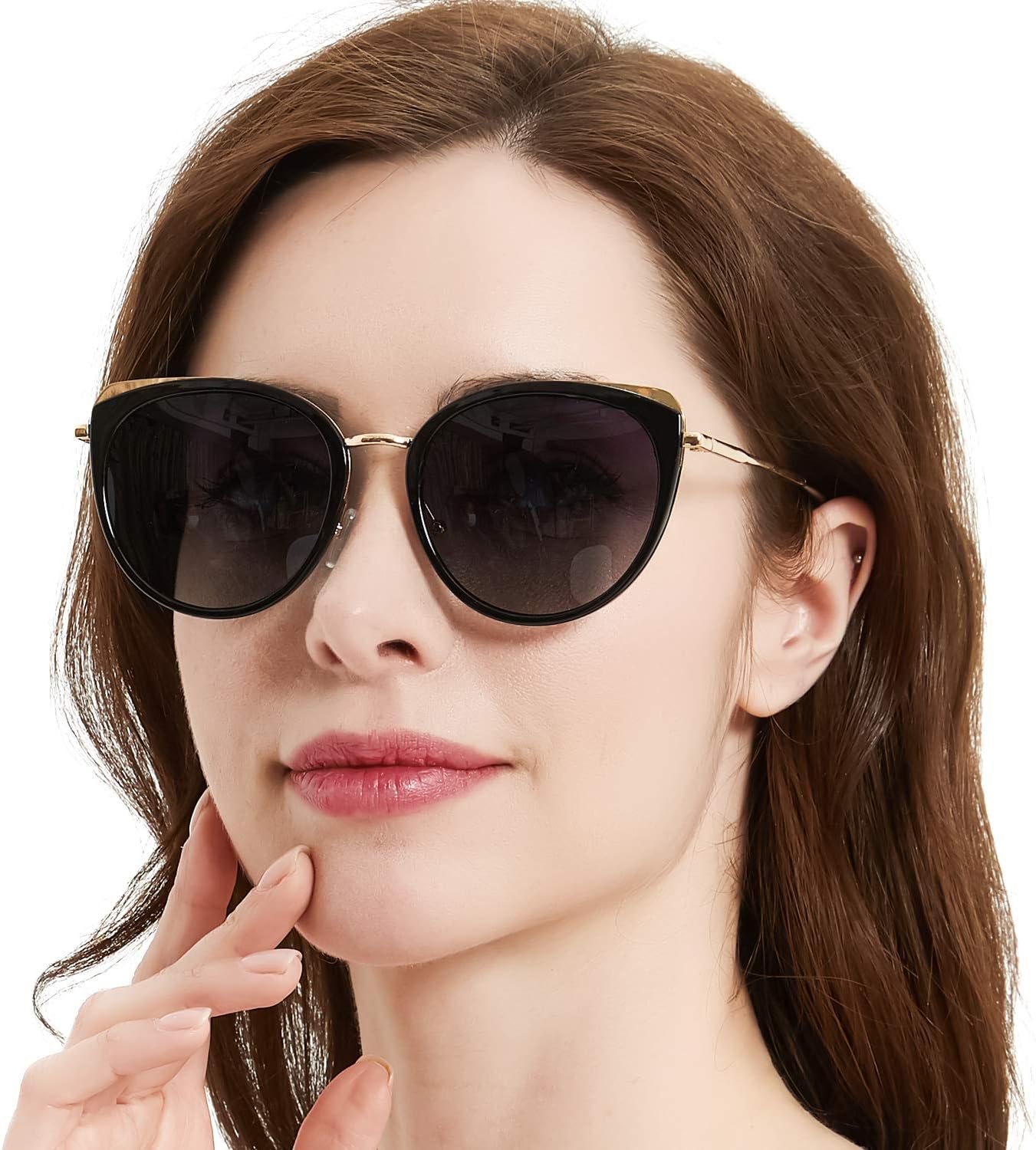 OSVAW Women Polarized Sunglasses Round Gradient Glasses, Cat Eyes Sunglasses for Women with UV Protection