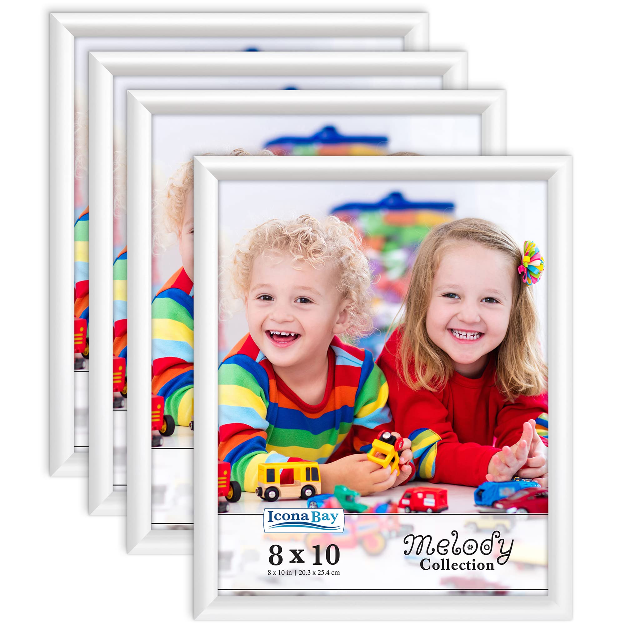 Icona Bay 10x8 Picture Frames (Snow White, 4 Pack), Contemporary Photo Frames, Melody Collection Picture Frame Set