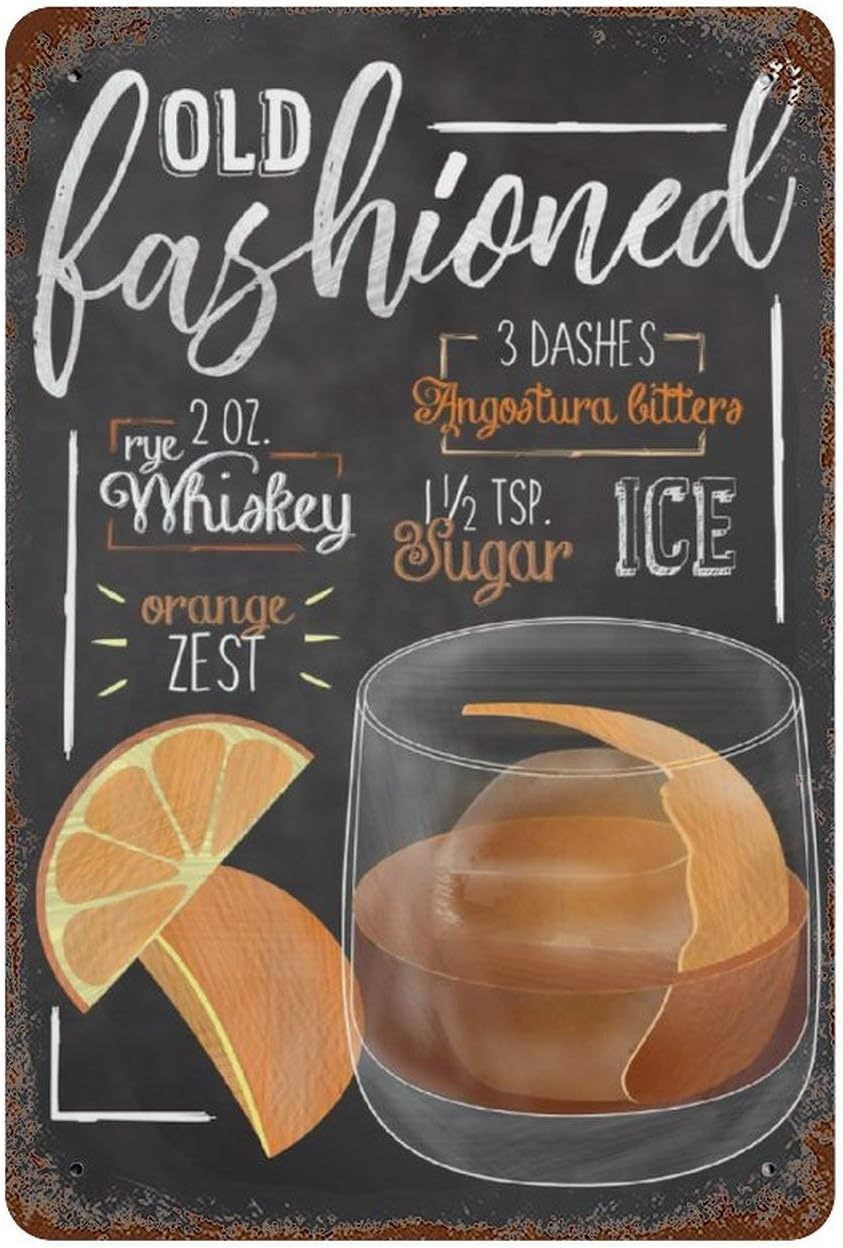Creative Classic Art Poster Retro Vintage Metal Tin Sign Old Fashioned Cocktail Bar Wall Decoration Horizontal Plate for Farm Supermarket Mall Garden Door Wall Decor Art Signs W8xH12 Inch (20x30cm)