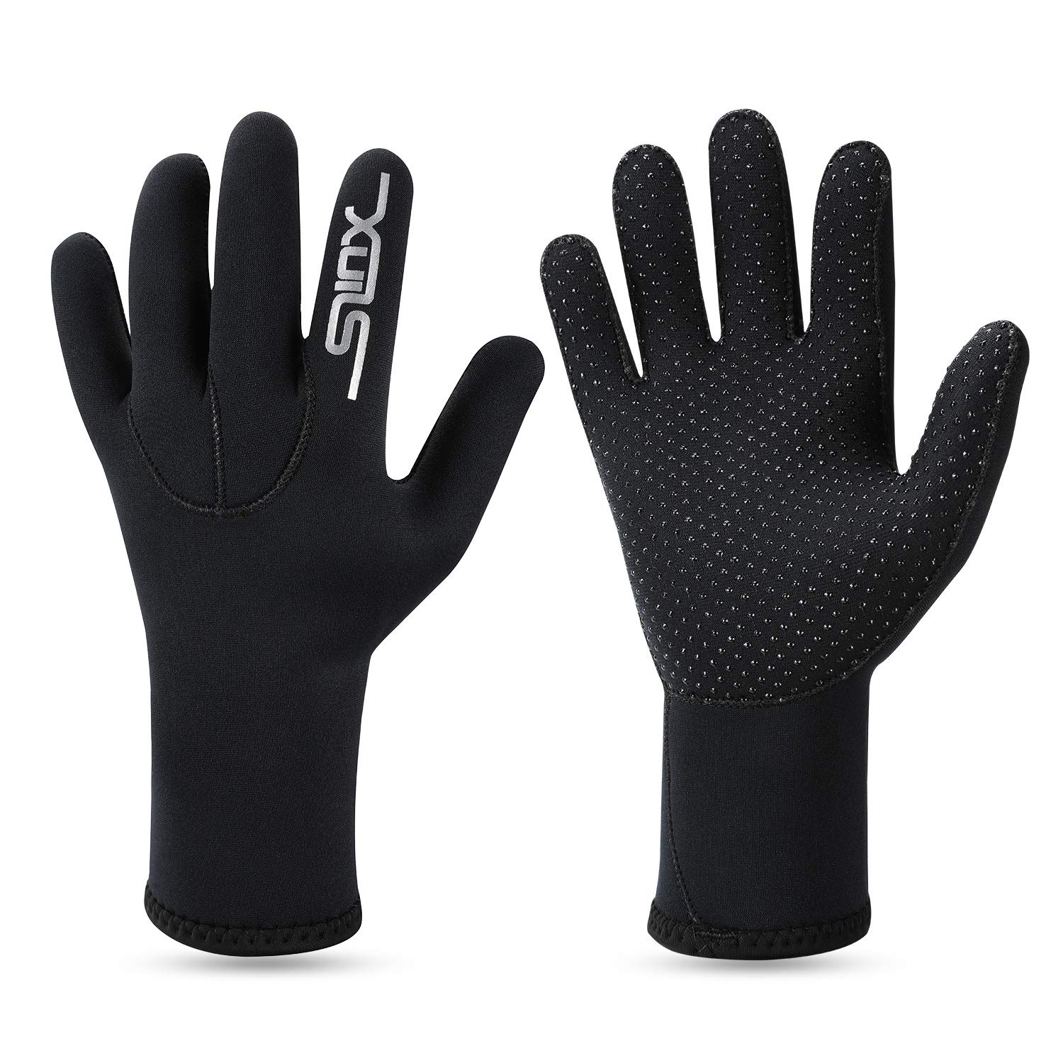 QKURT 3mm Neoprene Wetsuit Gloves- Warm Scuba Adult Five Finger Diving Gloves Perfect for Diving, Snorkeling, Surfing, Kayaking, Sailing, Boating