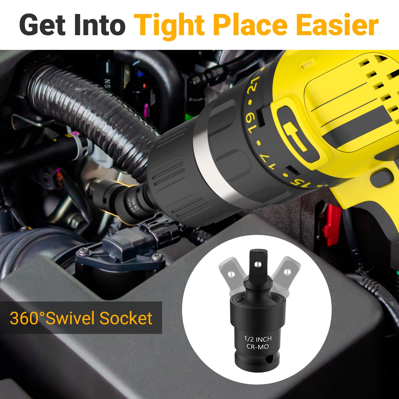 Stocking Stuffers for Men, Mens Gifts for Christmas, Impact Swivel Socket Set Gadgets Tools for Men, CR-MO 1/4