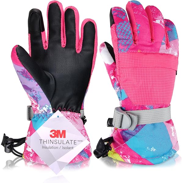 Gants De Ski Enfants 3-9 Ans - Moufles Hiver Chaudes Imperméables Coupe-Vent Rose/Rouge