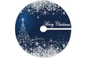 ATTX Winter Blue Snowflakes Christmas Tree Skirt Home Christmas Decoration Large Round Tree Skirt 47.2 Inches