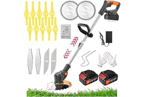 ZREBZYR Cordless Lawn Mower String Trimmers, 21V Lawn Trimmer Grass Edgers with Two 2.0Ah Li-Ion Battery & 3 Cutting Blade Types, Compact Tool for Lawn Yard Work