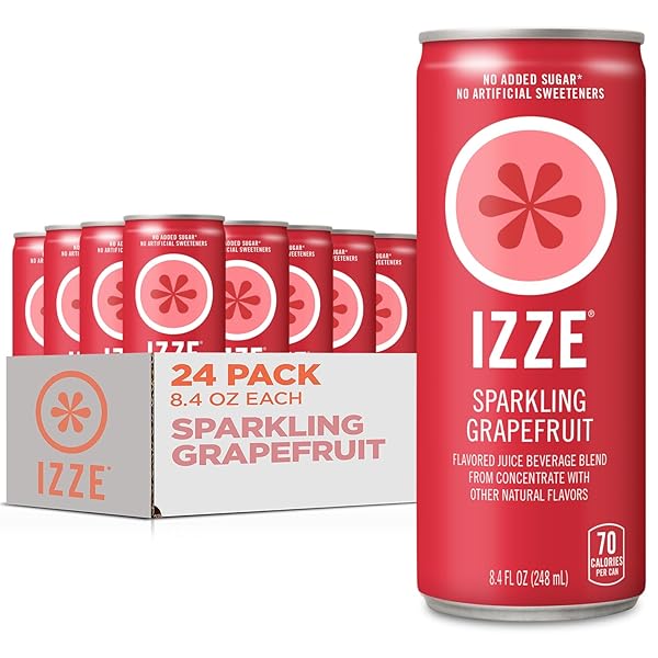 IZZE SPARKLING JUICE, GRAPEFRUIT, NO ADDED SUGARS, NO PRESERVATIVES, NON-GMO, 8.4 FL OZ CAN (PACK OF 24)