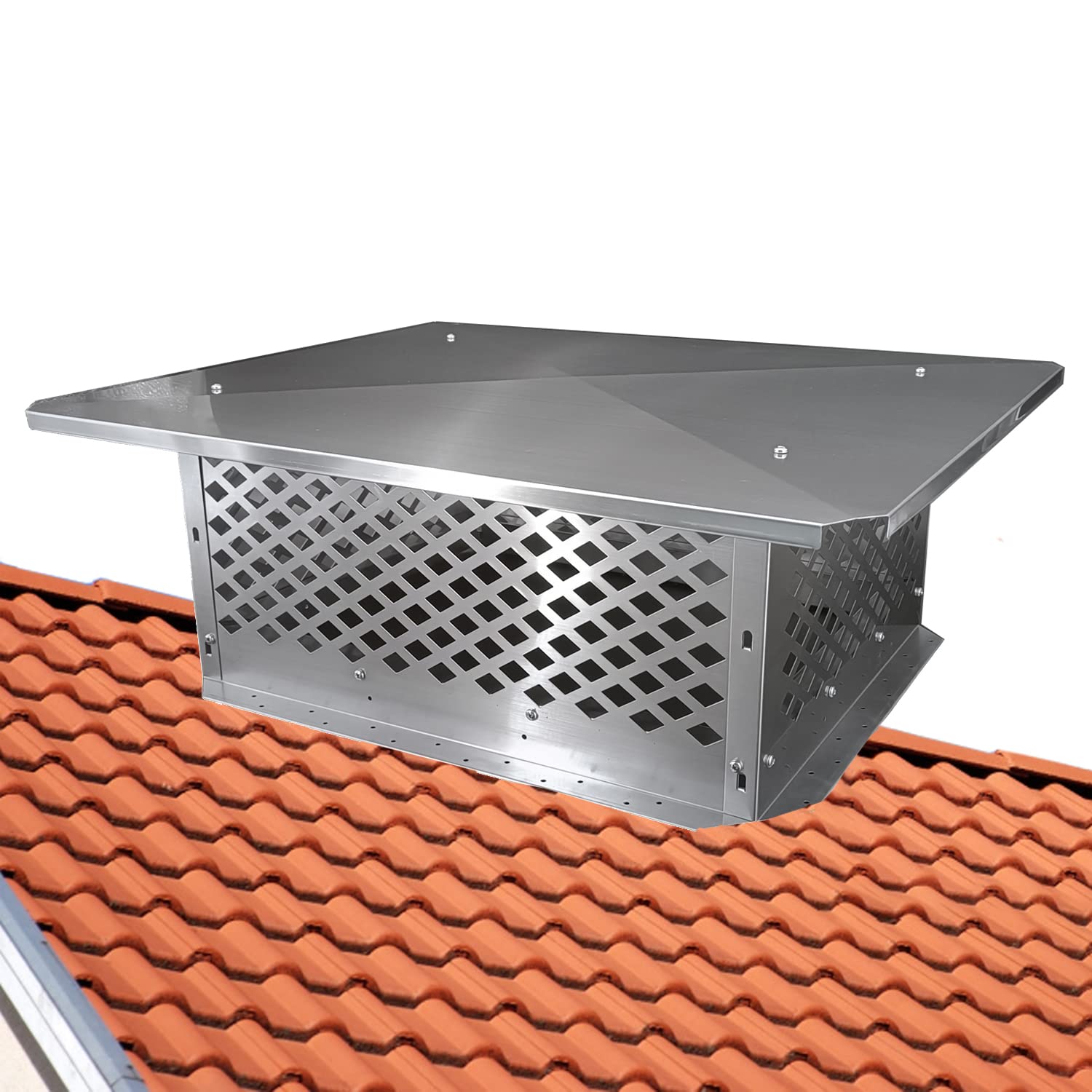 Photo 1 of ***TOPIS A LITTLE BENT**BUYYAH Chimney Cap, 17" x 21" Chimney Cover, Bottom Installation Method Adjustable to Fit Outside Existing Clay Flue Tile Dimensions 16" x 20.5" to 19.3" x 23.6", All Stainless Steel Structure