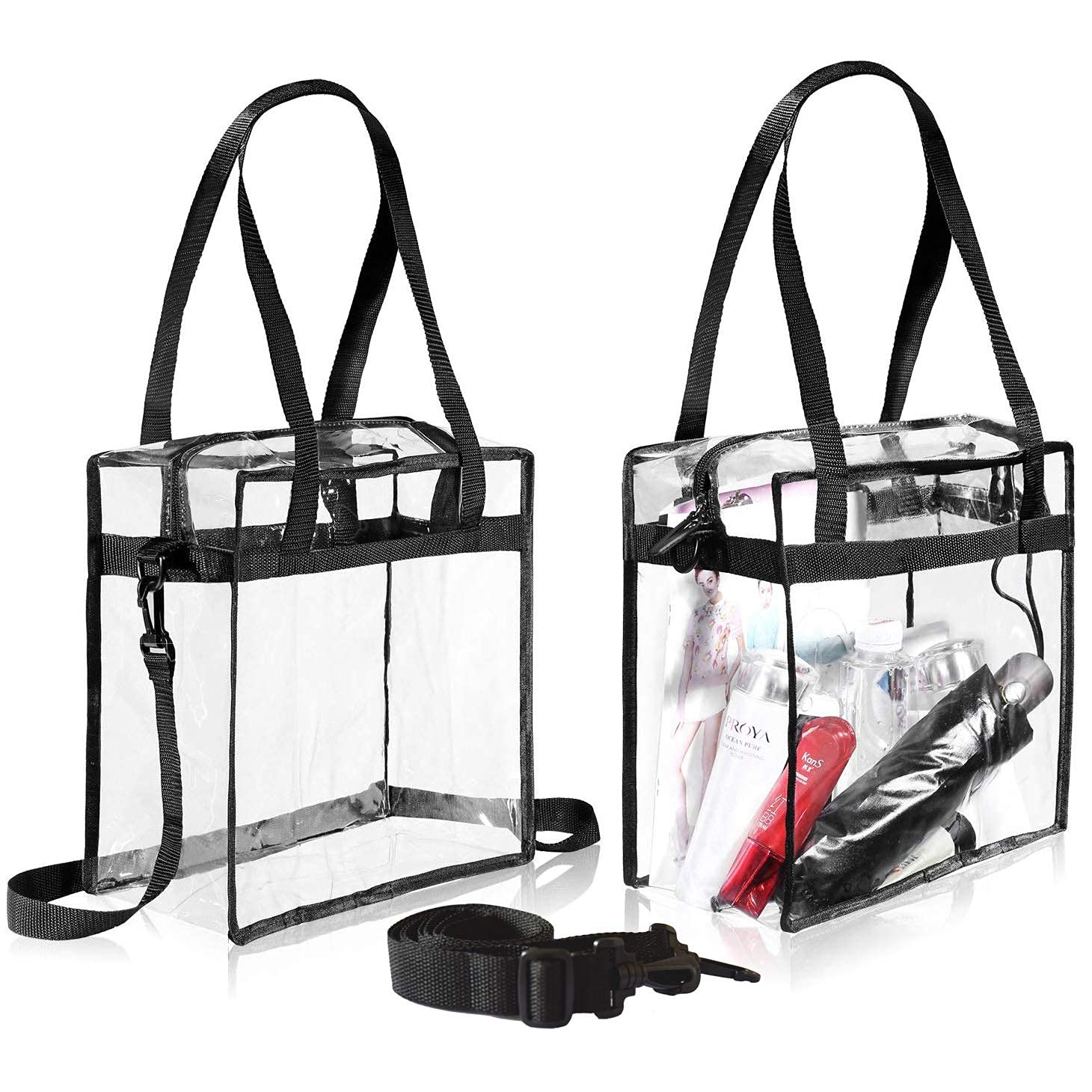 Photo 1 of BAGAIL Clear Bags 12x6x12 Stadium Approved Clear Tote Bag with Zipper Closure Crossbody Shoulder Bag with Adjustable Strap (Black two pack)