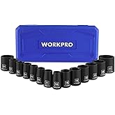 WORKPRO 1/2” Drive Shallow Impact Socket Set, Metric Cr-V Steel 6-Point Socket Set with Storage Case for Automotive Maintenance and Repairs (14PCS 10-27mm)