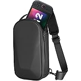MoKo Sling Crossbody Bag for Nintendo Switch 2/Steam Deck/ROG Xbox Ally X/Legion Go, Hard EVA Backpack Travel Carrying Case w/Thickened Lining, 8 Game Slots for Switch 2 Console & Accessories, Black