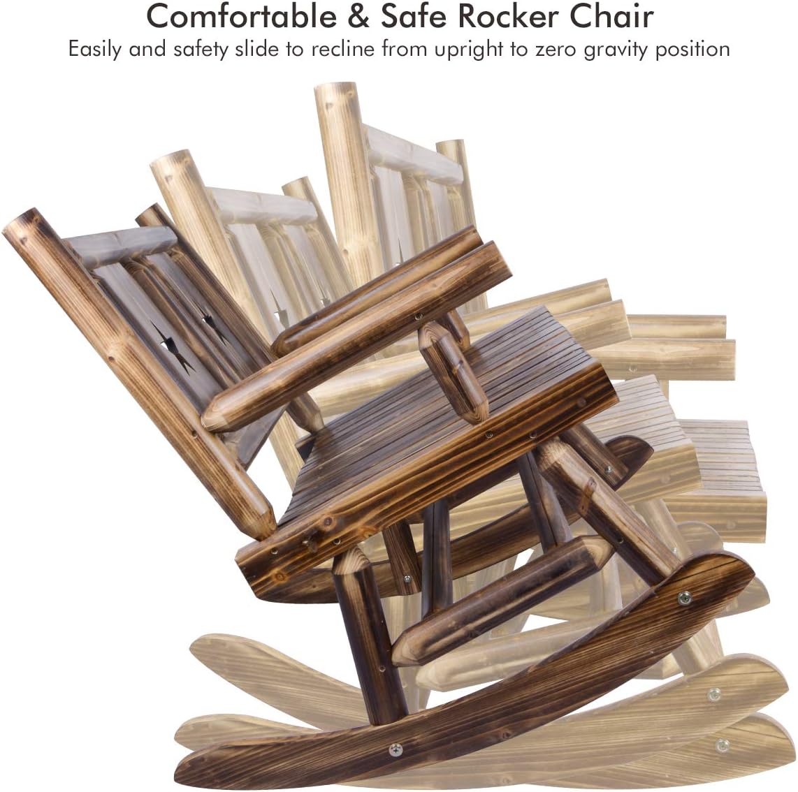 Outdoor Rocking Chair (Double) - Porch Rustic Rocker with Armrest Storage Bag - Brown: Kitchen & Dining
