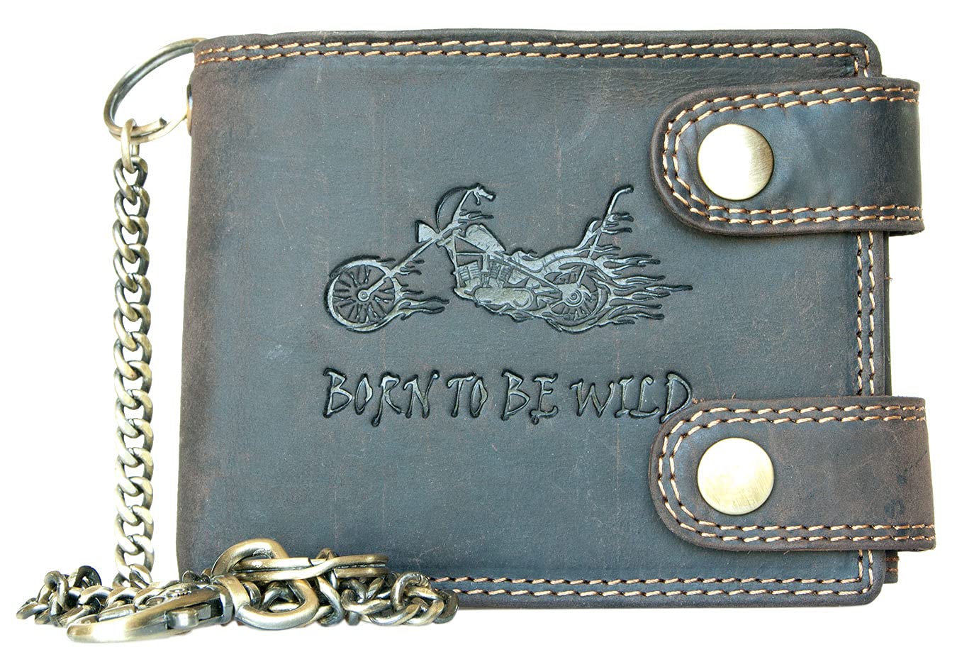 Genuine Leather RFID Biker's Wallet Born to be Wild with Motorbike and Metal Chain