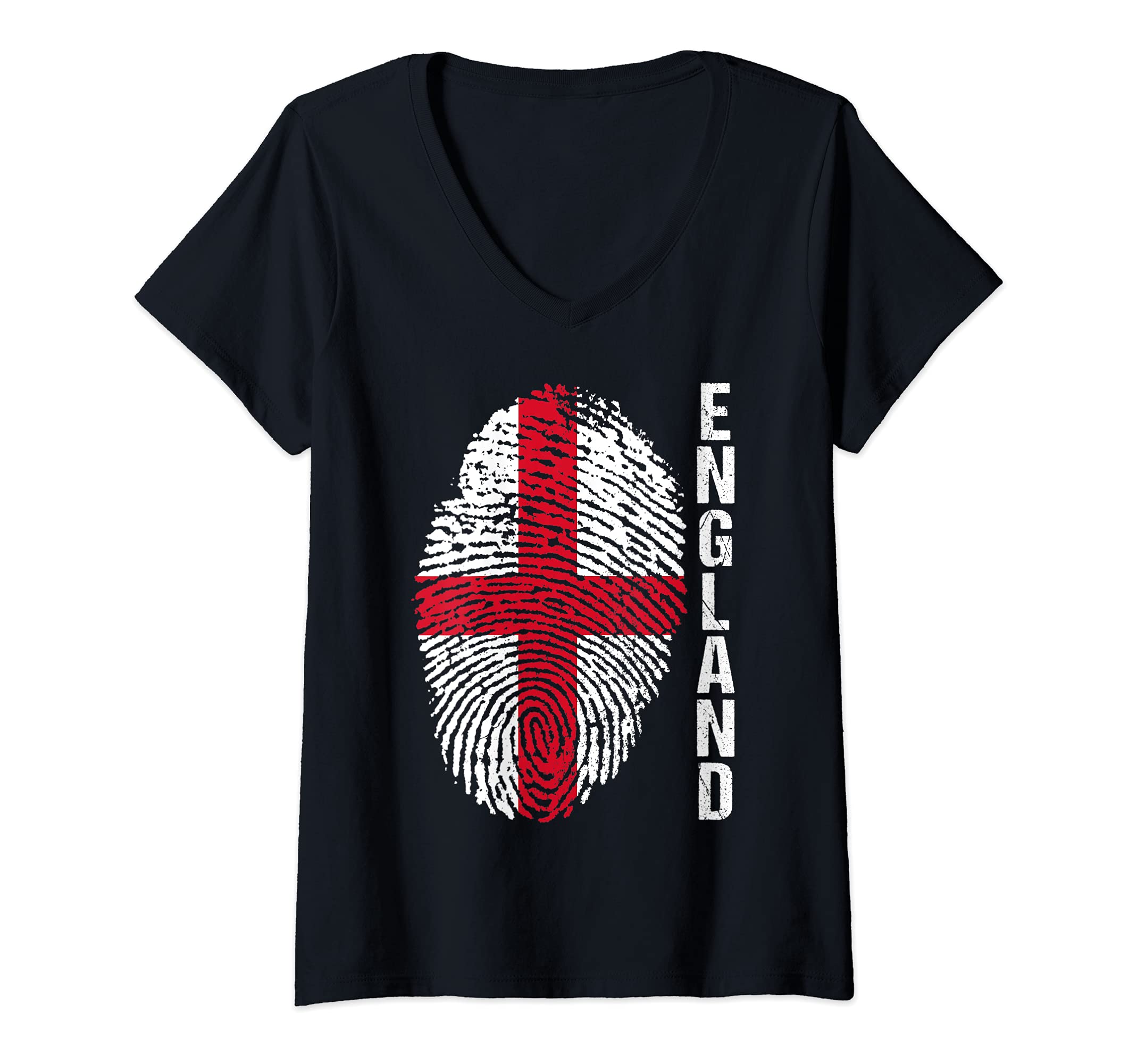 Womens England Flag St-George Cross Football Home Heart Roots V-Neck T-Shirt