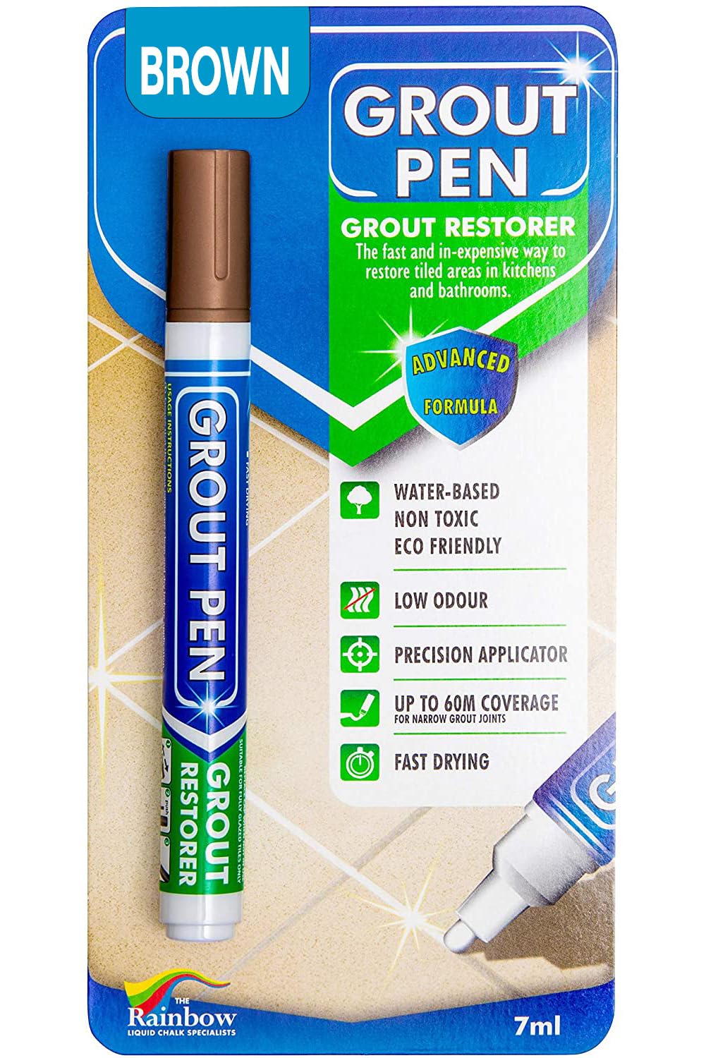 Grout Pen - Designed for restoring tile grout in bathrooms & kitchens (Brown)