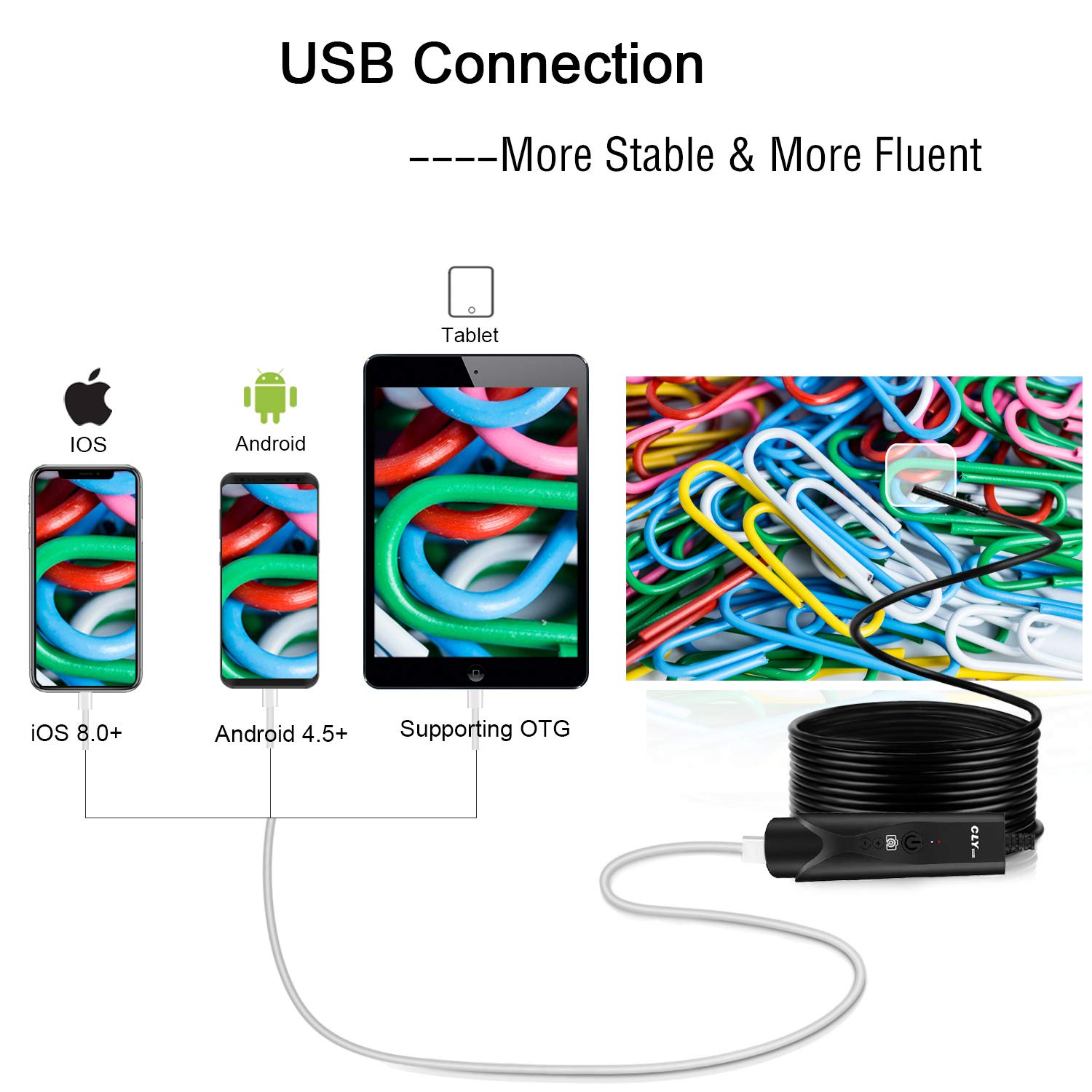 USB Endoscope Inspection Camera for IPhone/Android 2.0MP CMOS 1080P HD Waterproof Borescope Snake Camera -16.5FT
