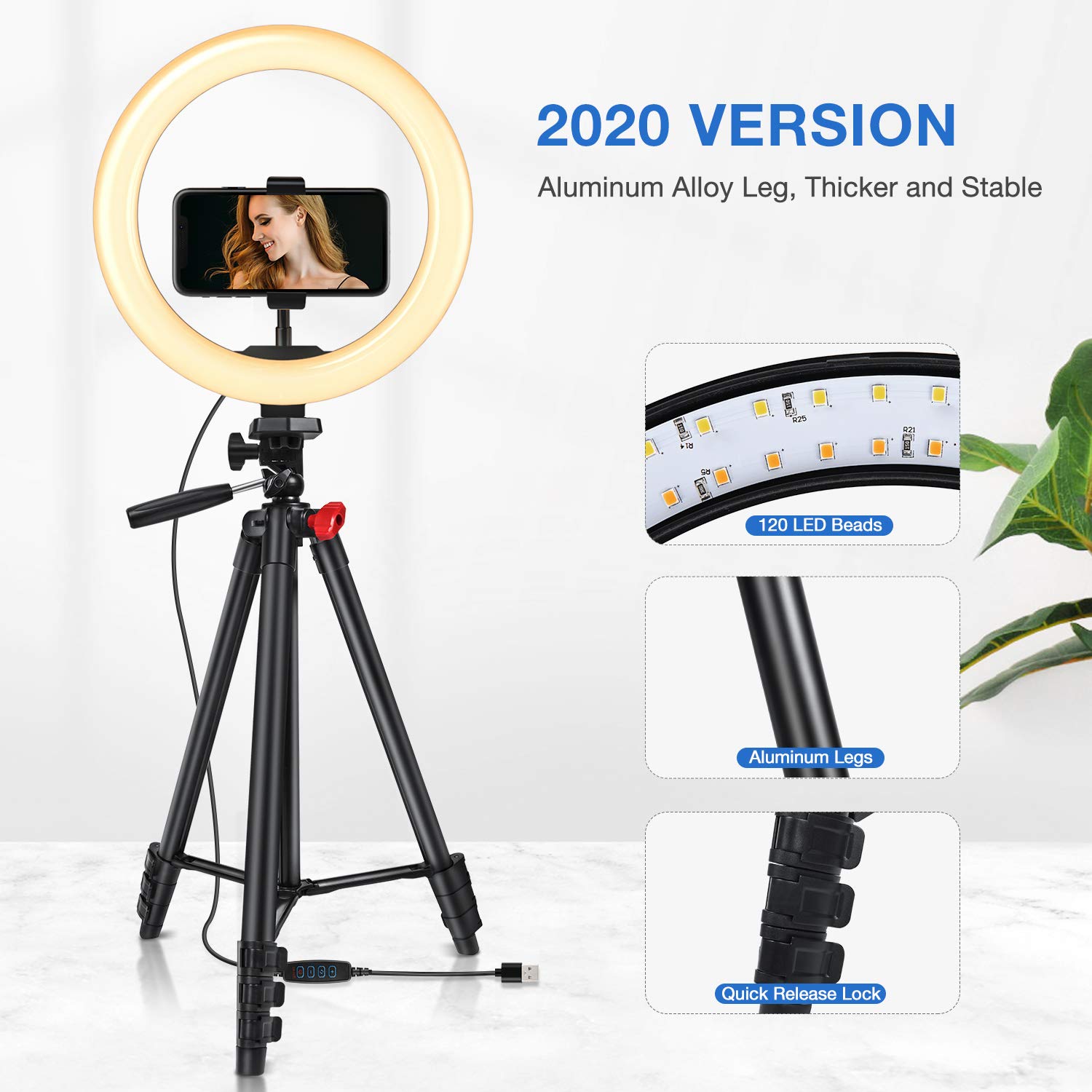 Yesker 10'' Ring Light with 51” Tripod Flexible Stand LED Selfie RingLight 10 Brightness with Camera Remote Shutter Phone Holder for TikTok YouTube Video Live Stream Makeup…