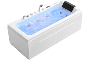67” Whirlpool Tub,Empava Jetted Bathtub with Heater,17 Jets,Waterfall,Light,Hydro Massage with LED Control Panel