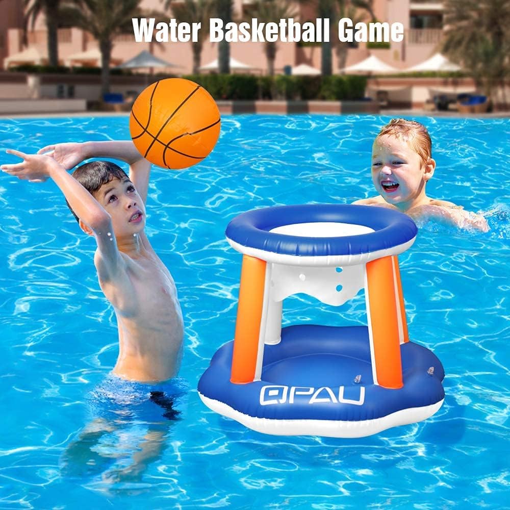 QPAU Inflatable Pool Float Set, Basketball Hoop and Volleyball Net, Swimming Game Pool Toys for Kids and Adults: Toys & Games