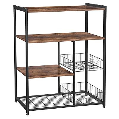 VASAGLE ALINRU Kitchen Baker’s Rack with Mesh Baskets & Hooks