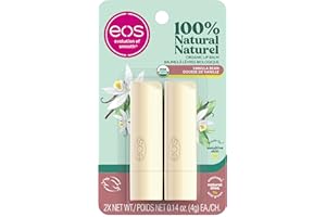 eos 100% Natural & Organic Lip Balm Sticks- Vanilla Bean, All-Day Moisture, Made for Sensitive Skin, 4g, 2-Pack