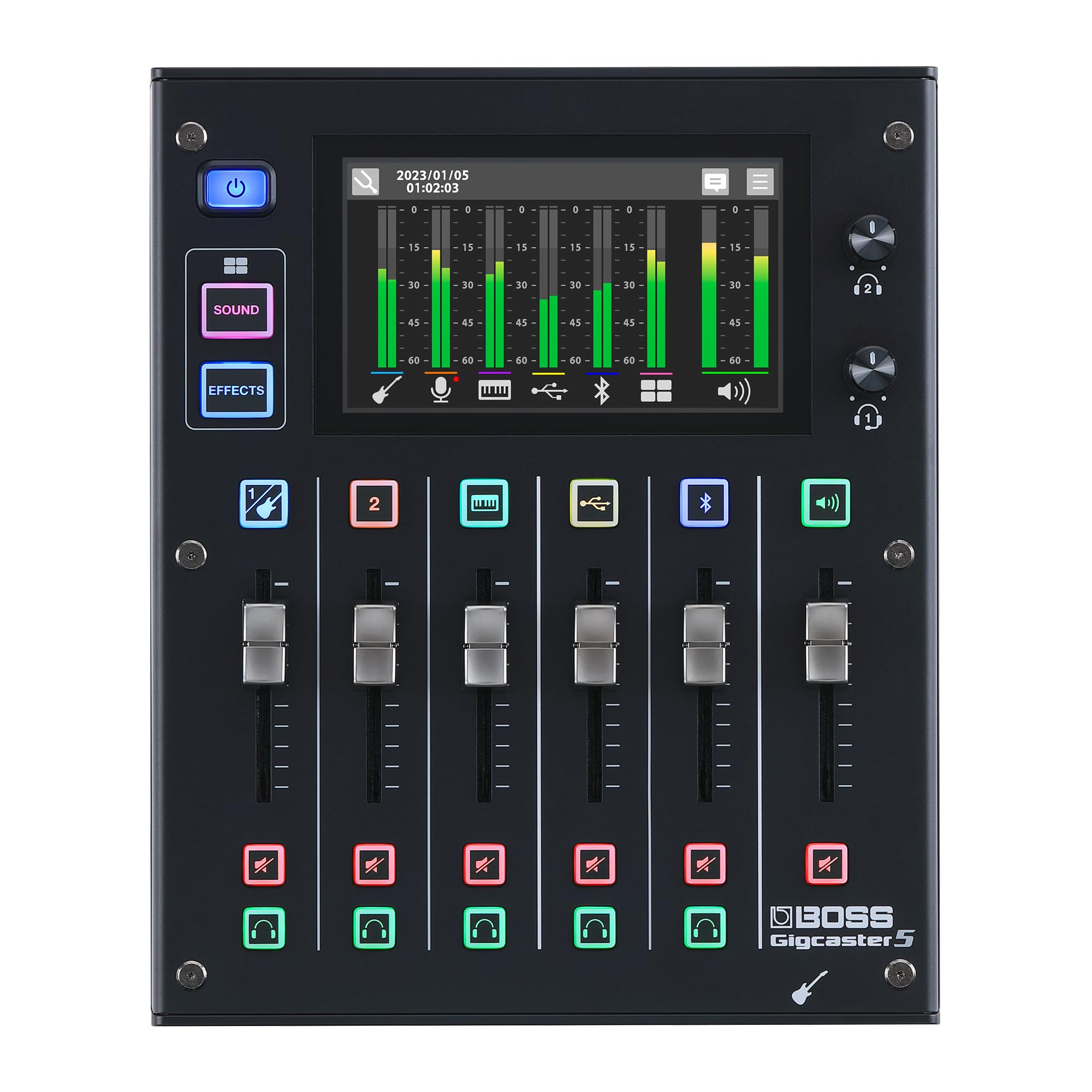 BOSS Gigcaster 5 Compact 5-Channel Audio Streaming Mixer with Direct Guitar/Bass Input | 2 XLR Mic Inputs | Stereo Line Input | 8 Touchscreen SFX Pads | 16x12 USB Audio Interface