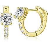 AVECON Gold Moissanite Hoop Earrings for Women, 2CT D Color VVS1 14K Gold Plated 925 Sterling Silver Posts Hypoallergenic Small Huggie Hoops, Round Cut Trendy Anniversary Valentine's Day Jewelry