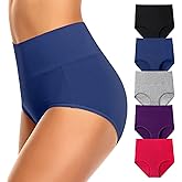OLIKEME High Waisted Underwear for Women Tummy Control Cotton Panties Postpartum Ladies Briefs Multipack
