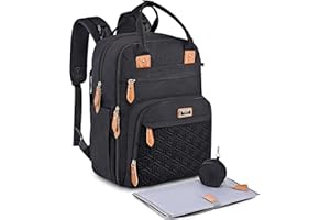 WV WELAVILA Diaper Bag Backpack, Unisex Baby Changing Bags with Changing pad, Insulated Pockets & Pacifier Holder for Boys Girls, WELAVILA Large Multifunction Travel Back Pack for Mom & Dad, Black
