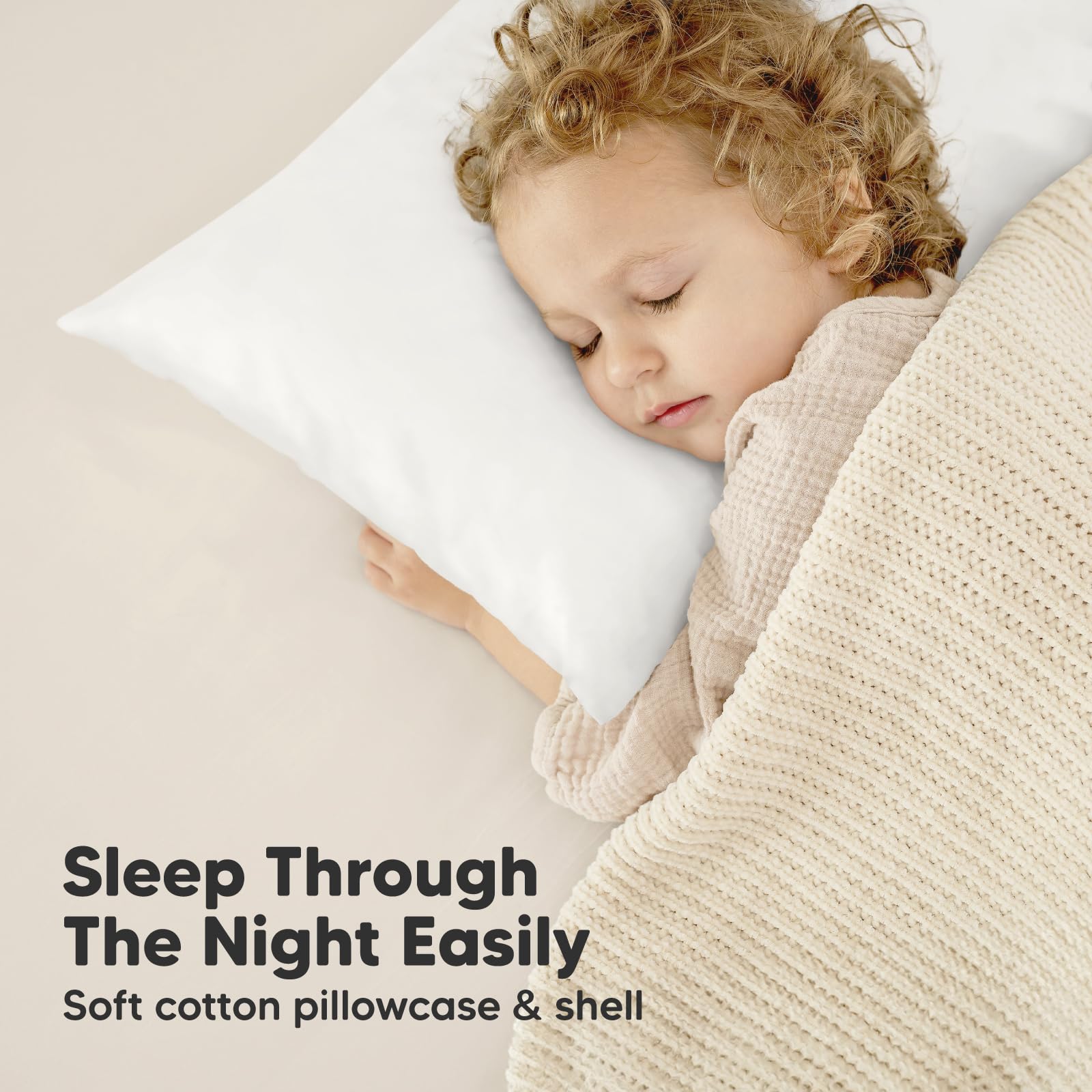 Toddler Pillow with Pillowcase - 13x18 My Little Dreamy Kids Travel Bed Pillows for Sleeping, Organic Cotton Small Pillowcase, Soft & Breathable, Machine Washable, Toddlers 2-5 Years Old (Soft White)