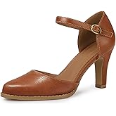 IDIFU IN3 Closed Toe Chunky High Heels Comfortable Dress Shoes for Women Pumps Vintage Heels Dressy Wedding Prom Bridal Party Work Office Business D'Orsay Pumps Shoes